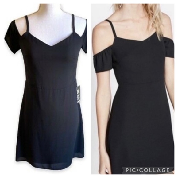 Express Dresses & Skirts - NWT EXPRESS Black Womens Cold Shoulder Shift Dress Spaghetti Straps Mini Sz 6